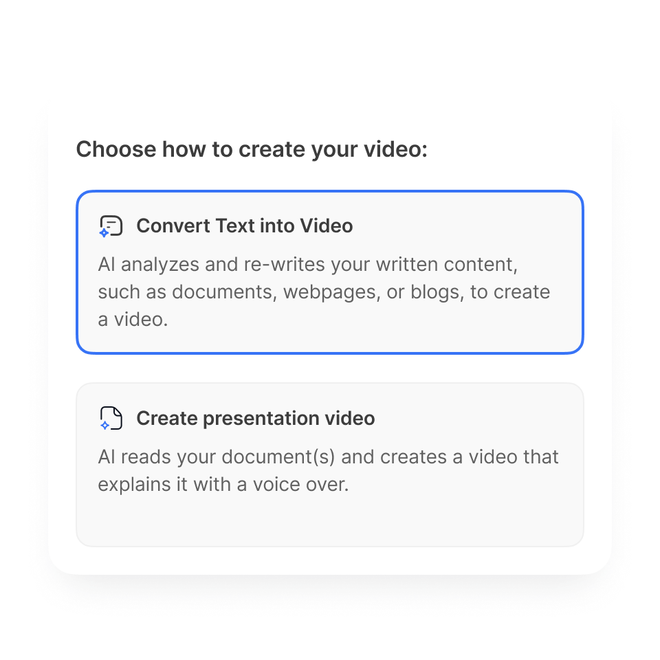 Pick project type to convert PDF eBook into video reels using Visla